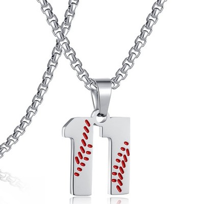 Number Necklace for Men Baseball Silver Baseball Jersey Number 11 Pendant for At