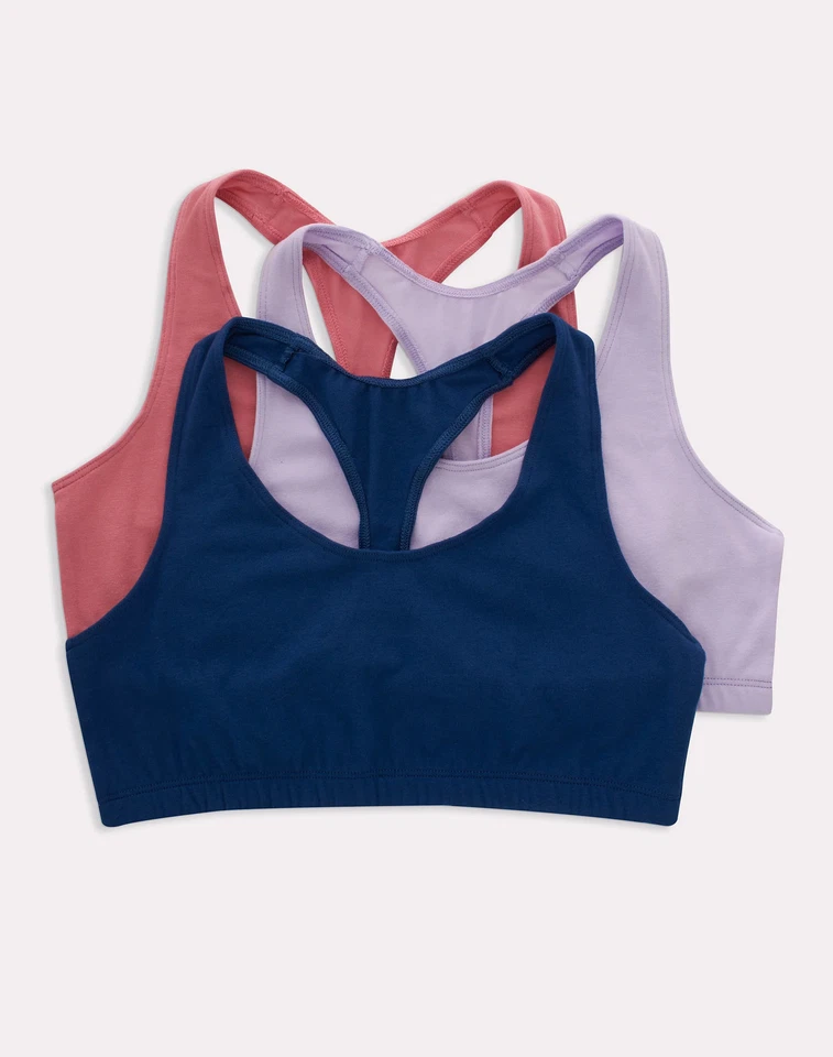 Bralette esportivo feminino Hanes algodão racerback, baixo impacto, pacote com 3 - Imagem 2 de 4
