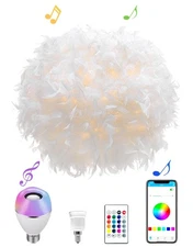 Smart Feather Lamp with RGB Light Bulb, Built-in Bluetooth Speaker, Remote & ...