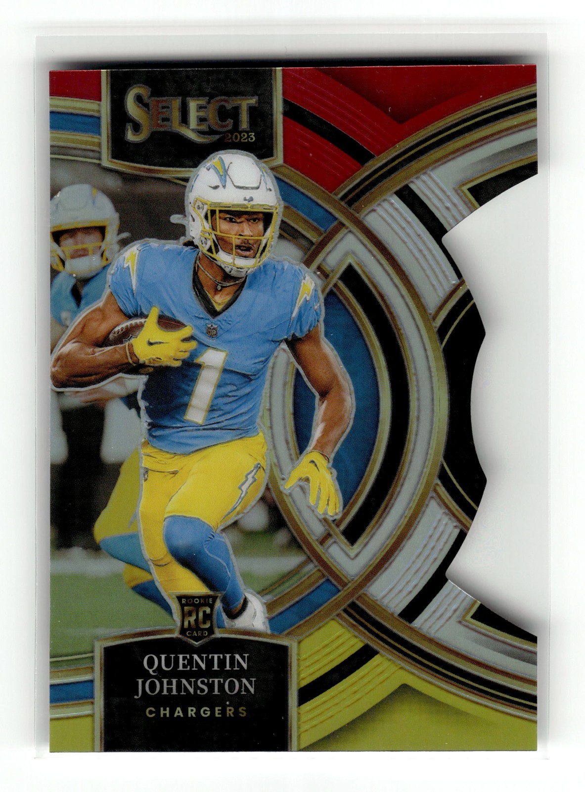 Quentin Johnston 2023 Panini Select #196 Chargers Red Yellow Prizms Die Cuts RC