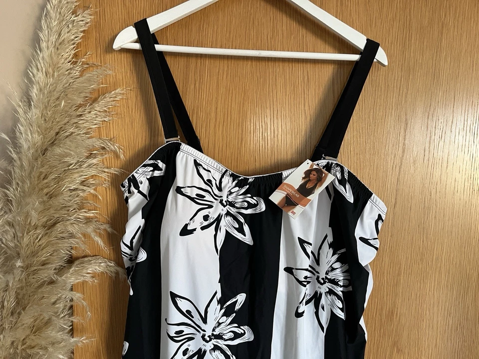 BPC Bonprix Selection Shapewear Badeanzug ~ Gr. 56 58 ~ schwarz weiß ~ Badekleid - Bild 3 von 4