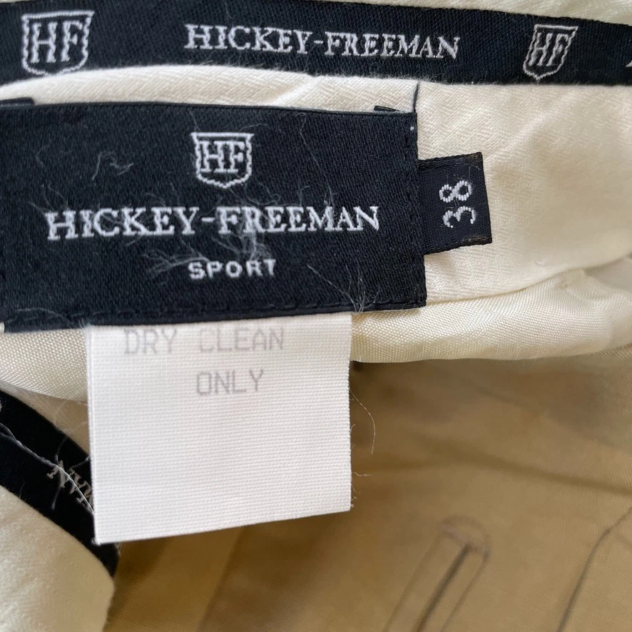 Pantalones deportivos Hickey Freeman para hombre 38 (36x30 real) beige plisado lino plisado seda Foto 3 de 4