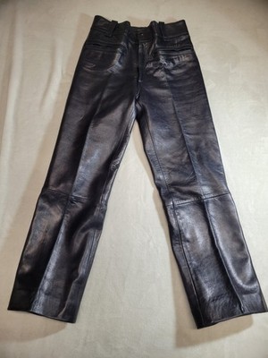 Womens Black Leather Pants Size 30 (0 Or XXS) MADE IN SPAIN Goya De Espana