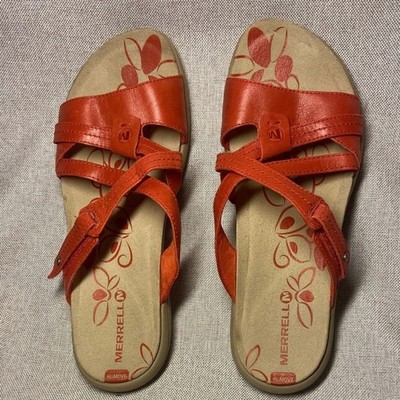 Merrell Women's Vibrant Red Leather Sandals. Size 10