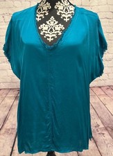 Women’s River + Sky Downtown Tee Bright Teal Silky Satin Raw Edges USA Made S