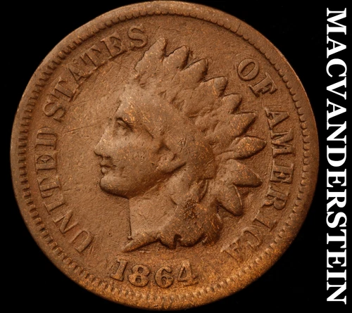 1864-L Indian Head Cent- Pointed Bust- Snow 10- Semi Key Better Date #J4028