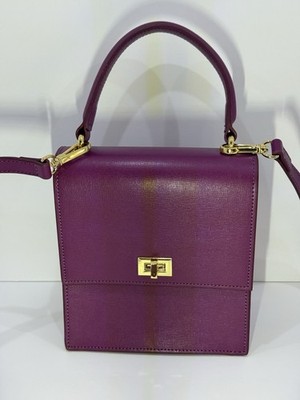 Neely & Chloe Mini Saffiano Leather Crossbody Bag Mulberry with Gold Hardware