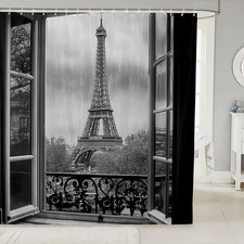 Eiffel Tower Shower Curtain 72" Wx72 L,Romantic France Paris Shower Curtain,Vint