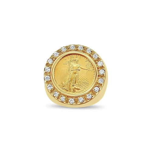 3Ct Round Cut Lab Created 14k Yellow Gold Finish Diamond Lady Liberty Coin Ring