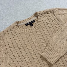 Tommy Hilfiger Sweater Mens Large Beige Cotton Cable Knit Winter Cozy Classic