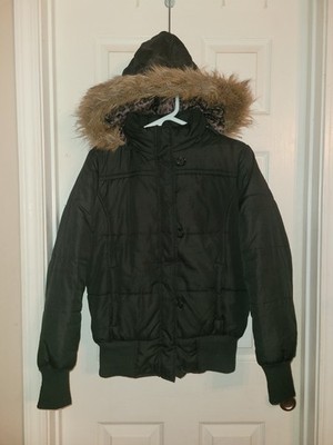 No Boundaries black puffer Fuax Fur hooded winter jacket, zip front Size 1x- 16w