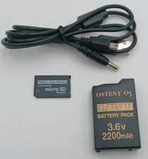 PSP 1000 Fat Ostent 2200mah Battery+ 2 in 1 USB Charger Cable+Pro Duo SD Adapter