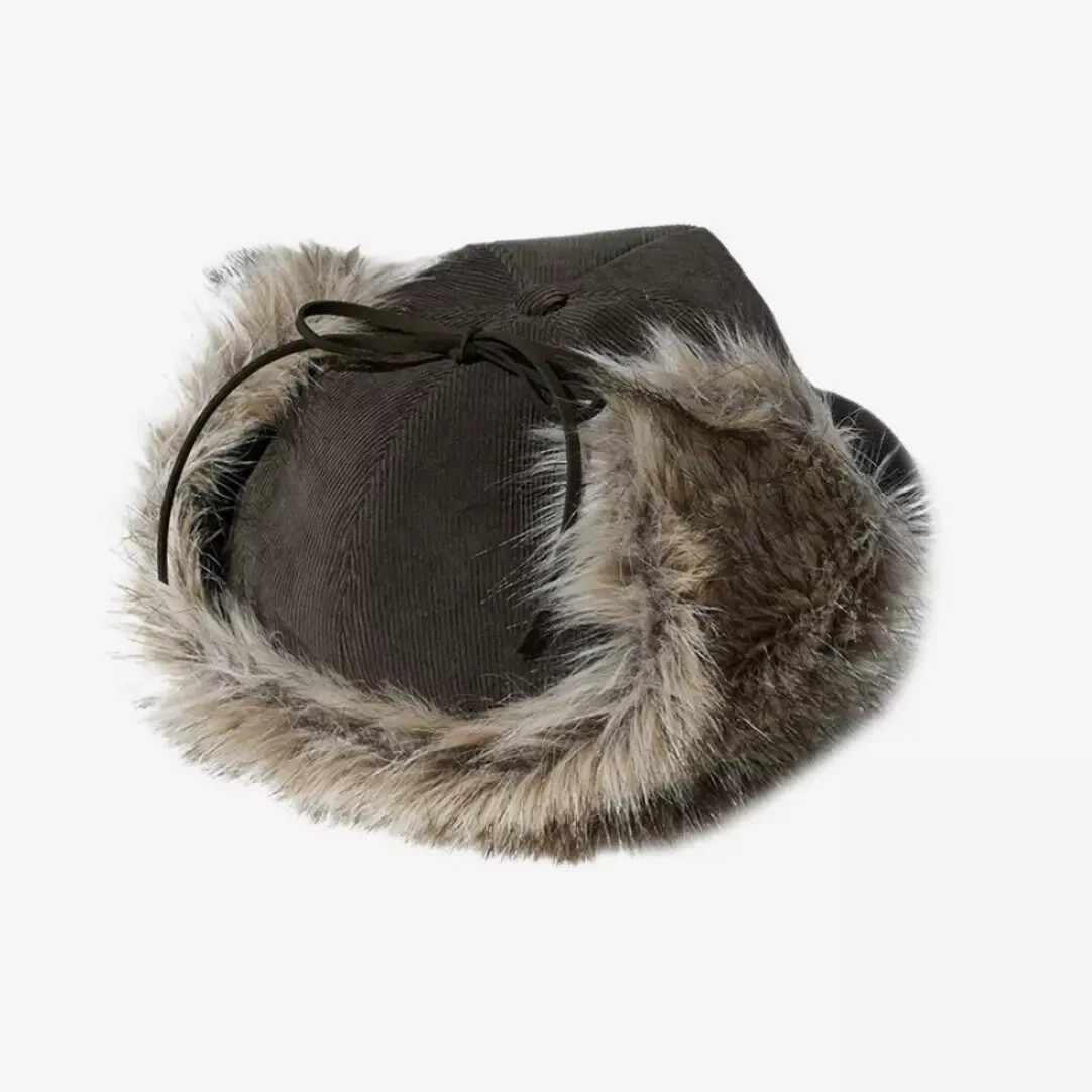 OPEN YY Faux Fur Corduroy Earflap Cap / Khaki / 100