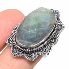 Fire Labradorite Gemstone 925 Sterling Silver Handmade Gift Ring Size 7.5 US 