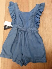David Jones - Girls Tencel Ruffle Playsuit/Romper -Size 4 RRP 49.95 - Chambray