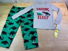New Toddler Boy's Carter's Holiday PJ Set says Dashing Off To Sleep with Dino's 