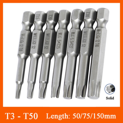 T3 - T50 Torx TX Bits Schraubendreher Bit Extra Lang Magnetisch Bitsatz S2 Stahl