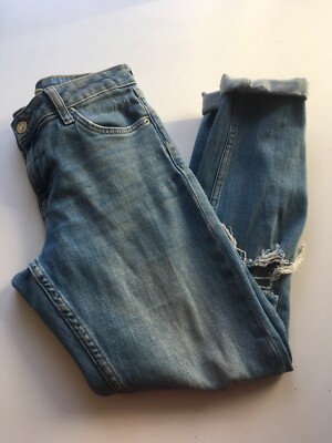 TOPSHOP JEANS LUCAS 26 W 32 L Ripped Casual Mid Rise Tapered Leg Relaxed BLAU