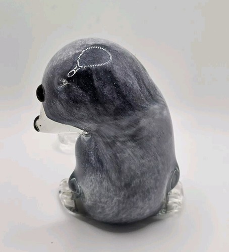 VTG Blown Glass Seal 7"Lx3"Wx5"H Color Greyish Blue Paperweight Walrus Lounging - Picture 2 of 5