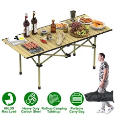 Indoor Outdoor Folding Table Portable Picnic Camping Furniture Roll-up Tabletop
