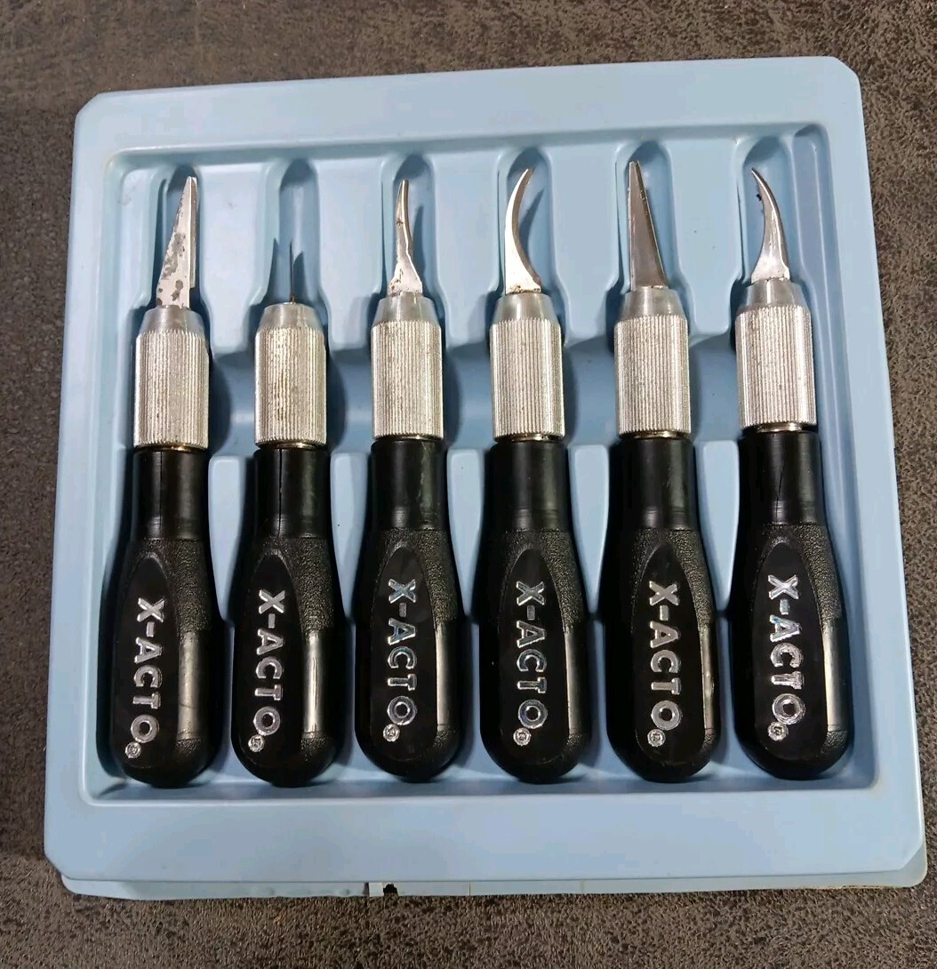 Vintage Set of 6 XACTO Wood Carving Knife Set MADE IN USA Hobbies