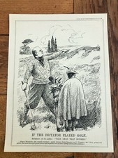 1929 original political cartoon print - if the dictator played golf ! mussolini
