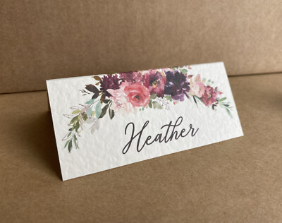 6x TISCHKARTEN weinrot Blumen Name blush rosa Rosen rustikal Hochzeit Tischdeko