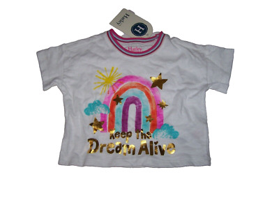 NWT Hatley Boutique Girls Shirt Size 2 Dream Short Sleeve Tee White Rainbow Star