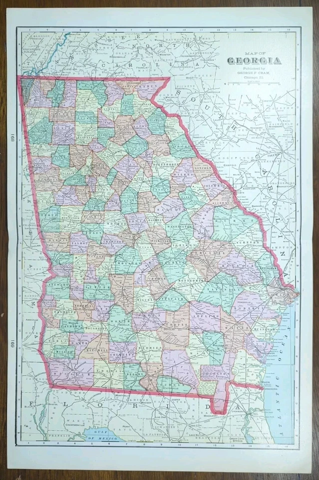 Vintage 1904 GEORGIA Map 14"x22" ~ Old Antique Original ALBANY DUNWOODY VALDOSTA - Image 2 of 4