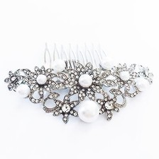 USA Hair Comb Rhinestone Crystal Bridal wedding Vintage Party Fancy Silver Pearl