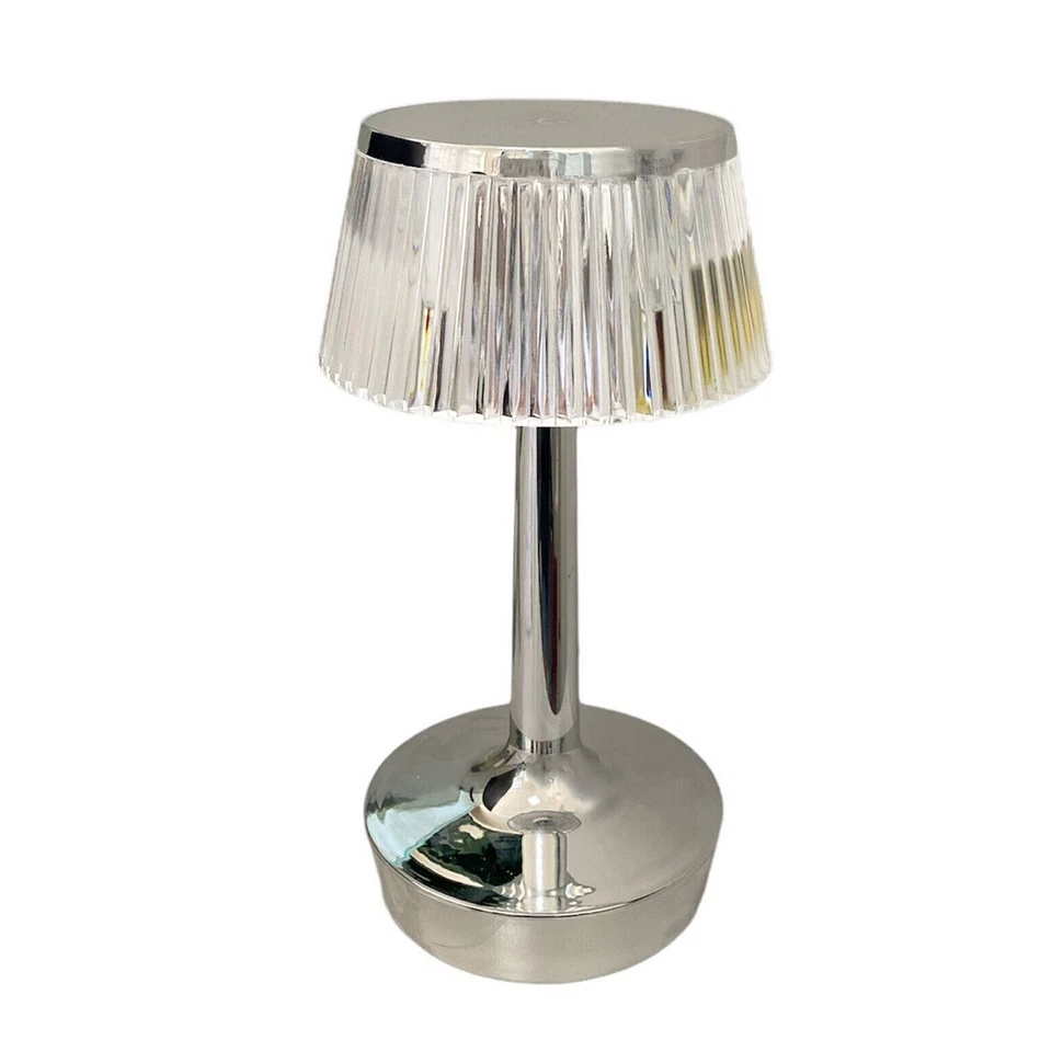 LAMPADA DA TAVOLO LED RICARICABILE TOUCH INTERNO EFFETTO CRISTALLO ARGENTO - Immagine 2 di 4