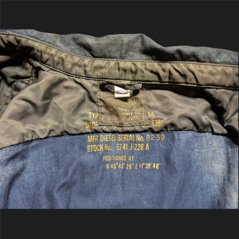 Chaqueta de mezclilla azul Diesel mediana envejecida 1978 trabajo duro RR55 Foto 4 de 4