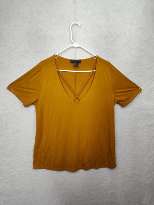 Forever 21 Plus Women Top 0X Brown Rayon Blend Short Sleeve V Neck Casual  Blouse