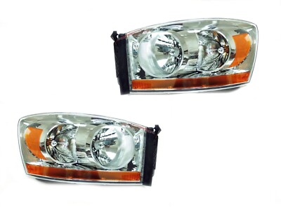 For 2006 Dodge Ram 1500 2500 3500 w/o Black Bezel Head Lights Driver & Passenger