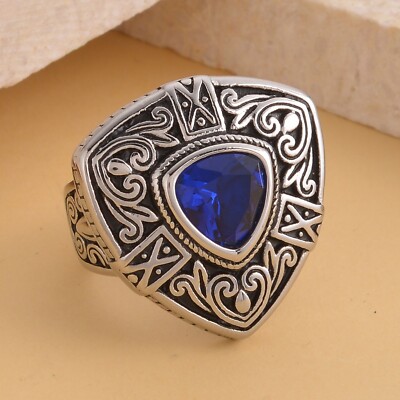 Simulated Blue Diamond Filigree Ring in Black Oxidized 316L