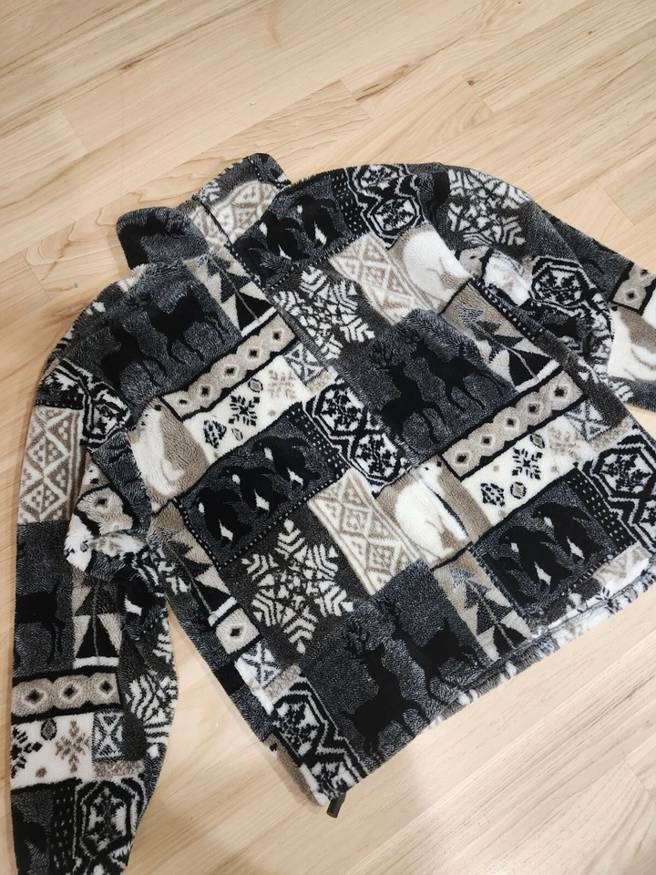 Chaqueta polar cremallera completa equipo al aire libre montaña negro de colección lobos oso alce Foto 2 de 4