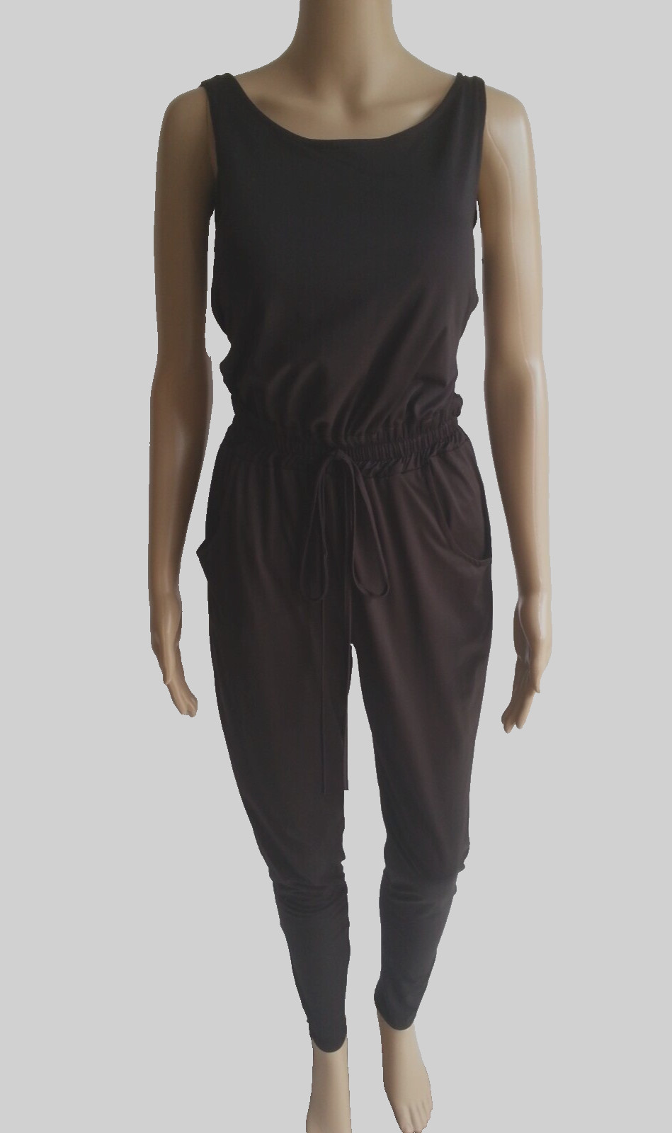 Jumpsuit Women's Small, Black Criss-Cross Cut-Out Back, Tapered Ankles, Pockets-image