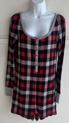 Victoria's Secret Red & Black Plaid Pajama Jumper Cozy Romper Large NWOT - Picture 3 of 10