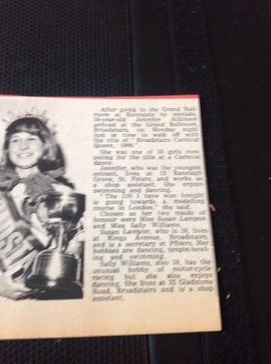 65-4 Ephemera 1966 Picture Broadstairs Carnival Queen Jennifer Atkinson