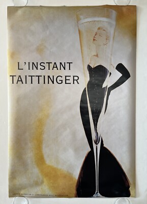 Vintage French L'instant Taittinger champagne poster 1980s Alcohol