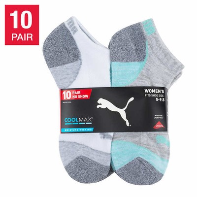 (New) 10-pair PUMA Ladies' No Show Sock, choose from White/Gray or Black/Gray