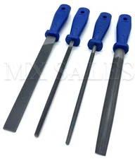 4Pc 8" File Set Double Bastard Cut Flat Square Round Half Round Metal & Wood