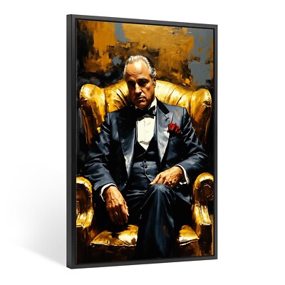   WANDBILD THE GODFATHER MAFIA - LEINWAND BILD MIT RAHMEN, GOLD KUNST DEKO HAUS