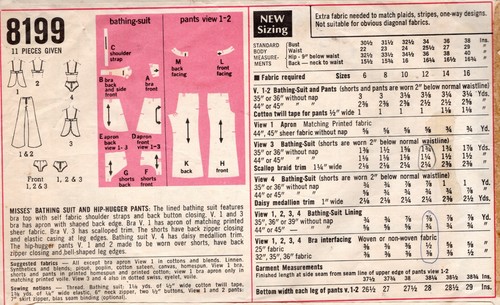 1969 Vintage Sewing Pattern B34" BATHING SUIT & PANTS (1956) Simplicity 8199 - Picture 2 of 3