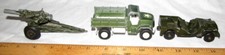 Tootsie toys metal cannon and three vehicles for your toy soldiers