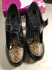 Women’s High Heels "Not Rated" Black & Leopard Shoes Size 8.5 Pumps With Flaws