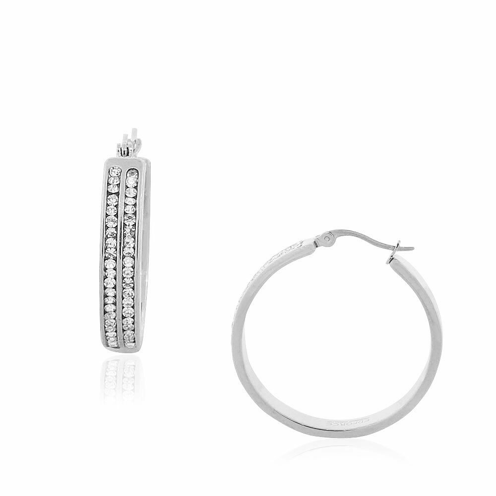 EDFORCE Stainless Steel SilverTone Clear CZ Classic Hoop Earrings, 0.8" eBay