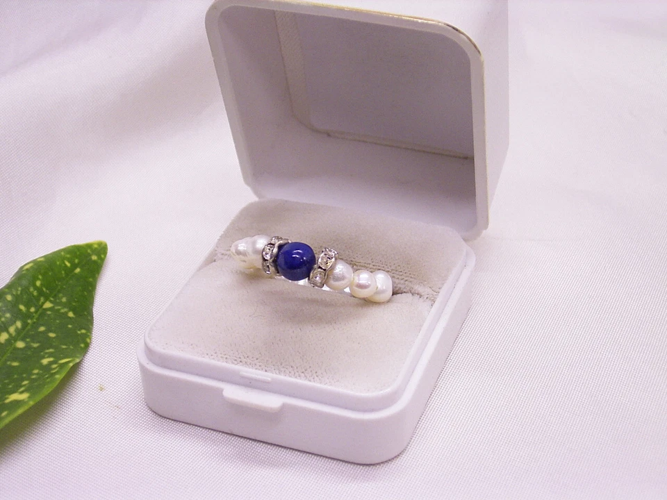 BIWAPERLEN & LAPISLAZULI PERLE / STRASSSTEINE: RING / GUMMIZUG: GR.: 53 - 57 - Bild 3 von 4