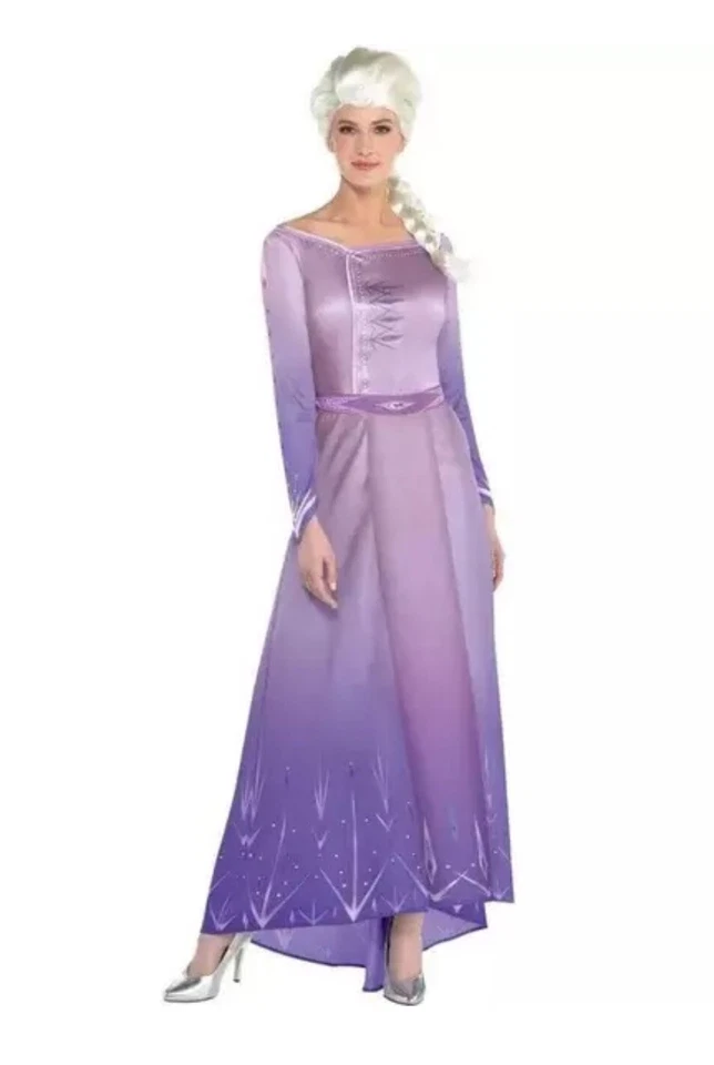 Adulto Frozen 2 Disney “ELSA” Disfraz Halloween Vestido Largo, Talla Adulto Mediano 6-8 Foto 2 de 4