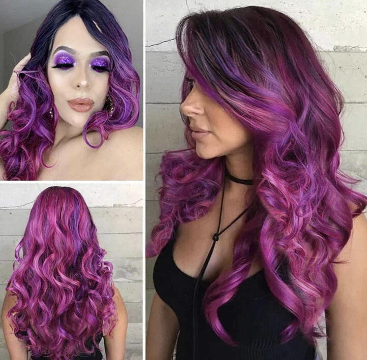 Women's Wig Long Curly Hair Ombre Purple Pink Cosplay Party Daily Use Lativ  24”